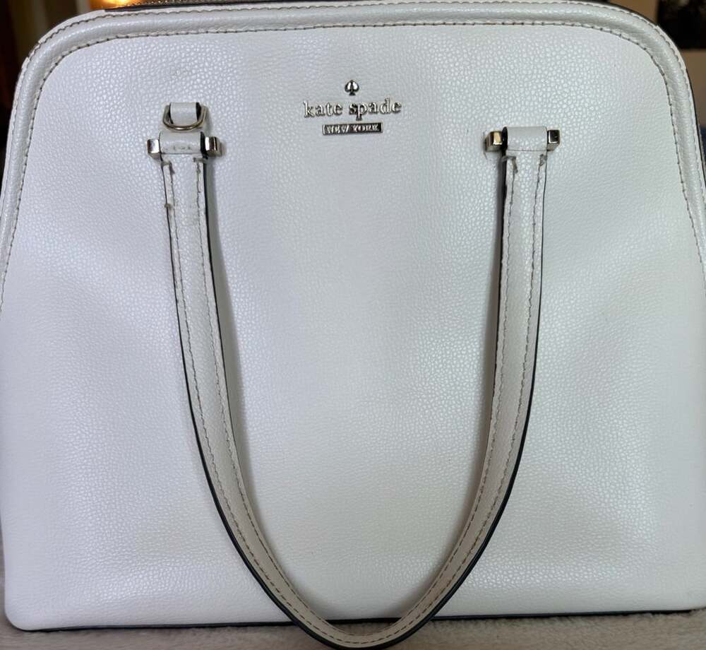Kate Spade White Pebbled Leather Dome Satchel Crossbody Bag